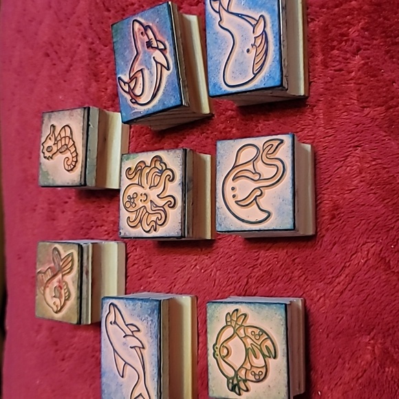 Set of 10 Marine Life Wooden Rubber Stamps - Picture 10 of 12